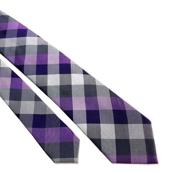 Van Heusen Silk‎ Tie Purple Plaid Print - Picture 1 of 6